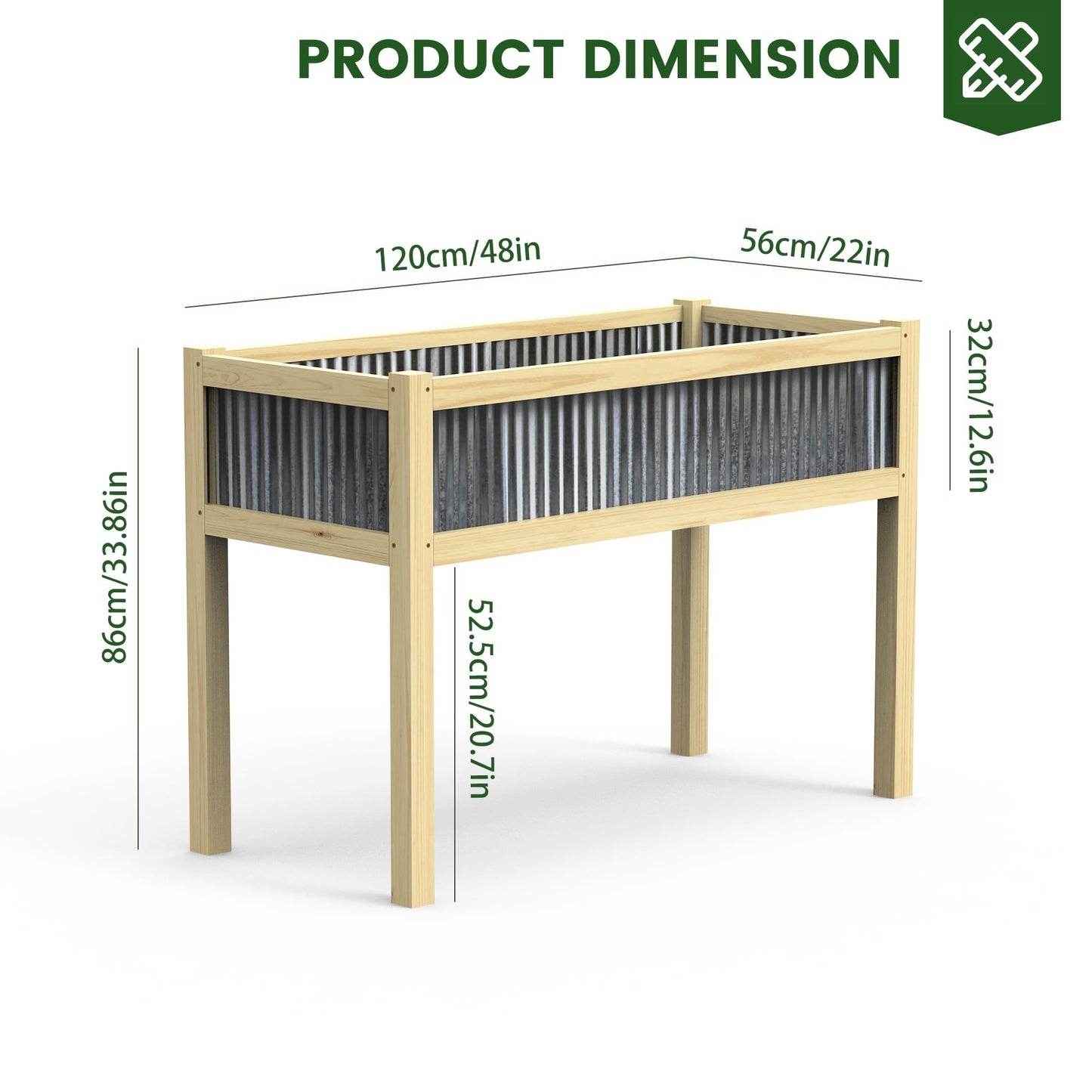 GROWRKS Raised Garden Bed Outdoor - 48”L*20”W*34”H Elevated Wooden Planter Box Stand, Backyard, Patio, Balcony w/Bed Liner, 300lb Capacity