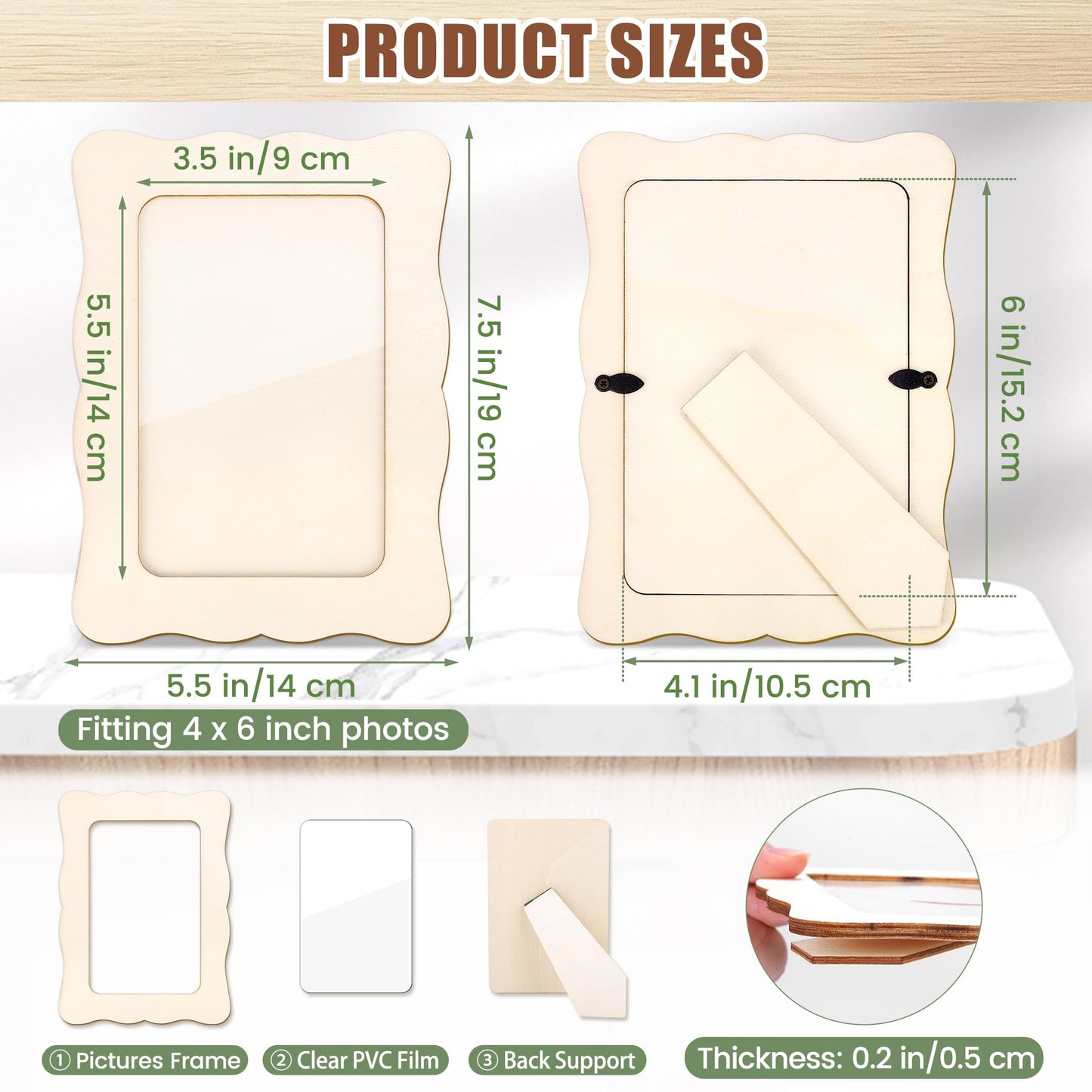 Fovths 30 Pieces Wooden Picture Frame Unfinished Wood Photo Frames 4x6 Inch Wavy Edge DIY Picture Frame Set with PVC Cover for Photos Postcard Craft DIY Art Projects, Home Decor