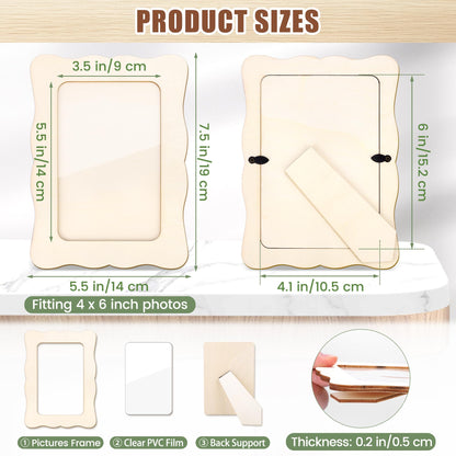 Fovths 30 Pieces Wooden Picture Frame Unfinished Wood Photo Frames 4x6 Inch Wavy Edge DIY Picture Frame Set with PVC Cover for Photos Postcard Craft DIY Art Projects, Home Decor