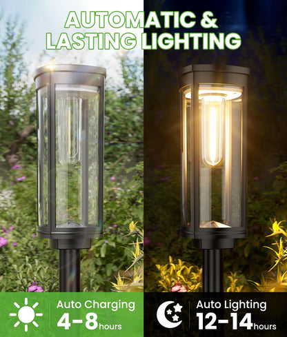 BITPOTT Bright Solar Pathway Lights Outdoor, 8 Pack Solar Powered Garden Lights Waterproof IP65, Auto On/Off Outdoor Light for Lawn Patio Walkway Driveway Decor Landscape Lighting