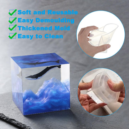 ABuff 2 Pack Square Resin Molds Cube Silicone Casting Molds, 2 Sizes Epoxy Resin Molds Transparent Square Silicone Molds for Resin Casting, 4 Inch and 3Inch