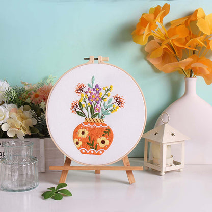GLTAYLMY 3pcs Embroidery Starter Kit with Vase Pattern, Stamped Cross Stitch Kits for Beginners Adults with Embroidery Hoop and Instructions, Hand Embroidery Kit