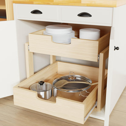 Pull Out Cabinet Organizer, 26''W×21''D×16''H Soft Close Slide Out Wooden Pull out Drawers, Double Tier Slide out Wood Cabinet Organizer, for Base Cabinet Organization in Kitchen, Pantry, Bathroom