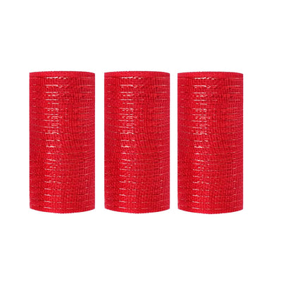 JStnana 3 Rolls Red Deco Mesh Ribbon, 6 Inch x 30FT Per Roll Metallic Foil Burlap Deco Mesh Fabric for Christmas Tree Valentines Day Easter Wedding Wreath Swags Bow Making DIY Craft