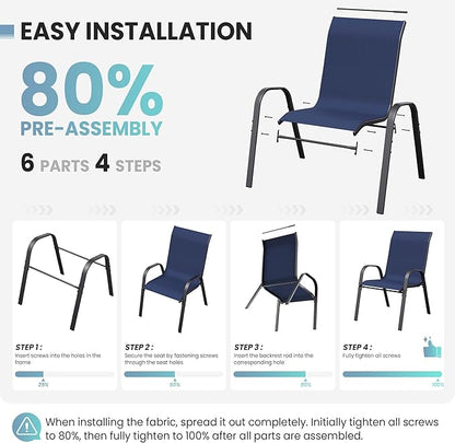 Patio Table and Chairs Set - 3 Piece Outdoor Stackable Dinging Chairs for All Weather,Breathable Garden Furniture for Deck Garden Backyard (Navy Blue)