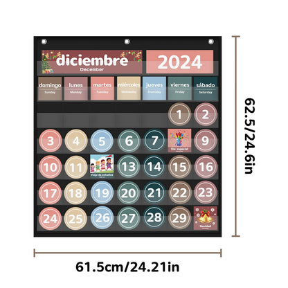 Monthly Calendar Pocket Chart for Classroom, Printed Days of The Week with Cards, Learning for Home or Kindergarten, Teacher Must Have Supplies That Fits Any School Décor (Spanish Black)