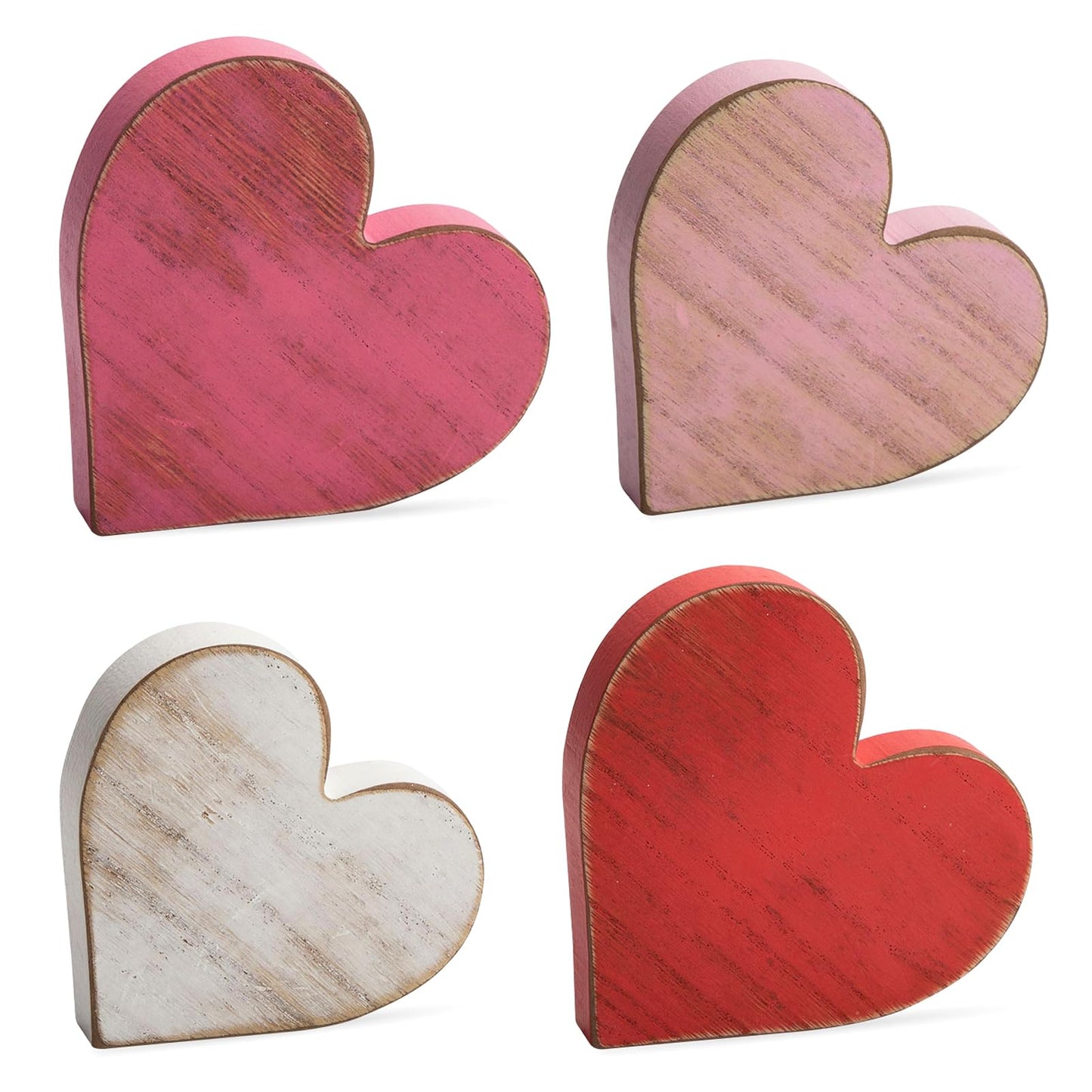 COCHIE Wooden Hearts Valentines Decorations Indoor, Wood Heart Blocks Tiered Tray Decor Set of 4, Red Pink White Valentine Decoration for Home Party Office Shelf Door (Retro)