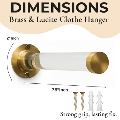 ModernHomecor Brushed Brass & Lucite Projection Hook, Heavy-Duty, Rustproof Wall Mount Adhesive Hanging Hook for Bedroom, Bathroom & Kitchen, Multipurpose Accessory for Modern Homes, 18.3x5.5x5.5cm