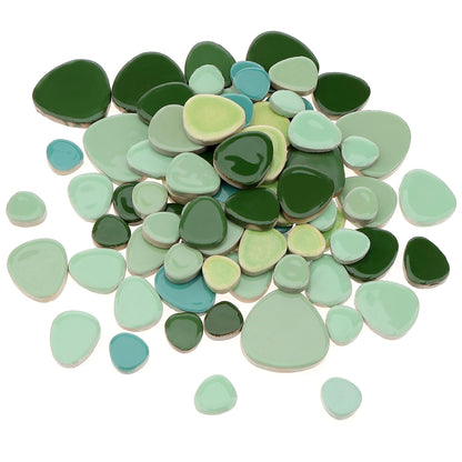 Yatinkim 500g Ceramic Mosaic Tiles Irregular Broken Porcelain Pieces DIY Decoration Green Pebble Oval Crafts Art Projects Glazed Supplies Plates Pool Flowerpots Stone Material