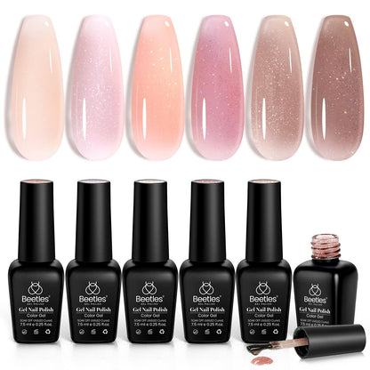 Beetles Cat Eye Gel Nail Polish Set, 6 Colors Glitter Red Pink Shiny Brown Burgundy Purple Blue Green Magnetic Effect Sparkle Stunning Nail Gel Polish Kit Soak Off UV Manicure Gifts for Women