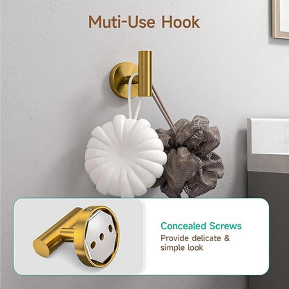 USHOWER Brushed Gold Bathroom Accessories Set, 24-Inch Towel Bar Set Wall Mounted, Durable SUS304 Stainless Steel Bathroom Hardware Set, 4-Piece