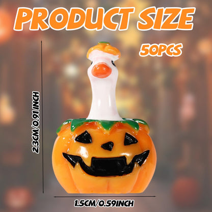 50pcs Mini Small Micro Halloween Pumpkin Goose Figures Bulk, Miniature Tiny Resin Ducks Statues Cute Pumpkin Figurines Decorations for Dollhouse Fairy Garden DIY Craft Party Favors