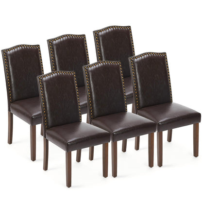 DUMOS Dining Chairs Set of 6, PU Leather Upholstered Kitchen Chairs with Wooden Legs and Padded Seat, Modern Accent Chair for Dining Room, Kitchen, Living Room, Restaurant, Brown