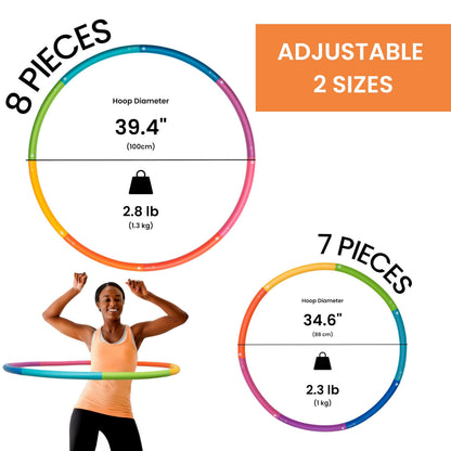 Weighted Hula Hoop for Adults - 2.8lb Detachable Exercise Hoop - Fun & Portable Fitness Circle with Jump Rope, Resistance Band & Carry Bag (Multicolor)