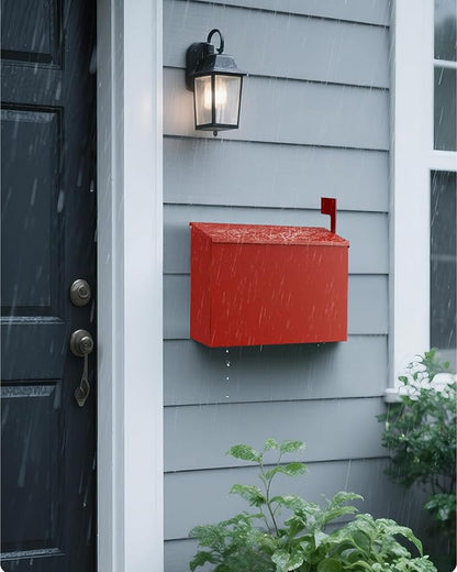 Wall-Mount Mailbox for Outside, Large Capacity Rust-Proof Mail Box with Stay-Open Lid & Red Flag Kit, Galvanized Steel Weather-Resistant Post Box for House Outside, 10.5"x4.3"x14.2", Red