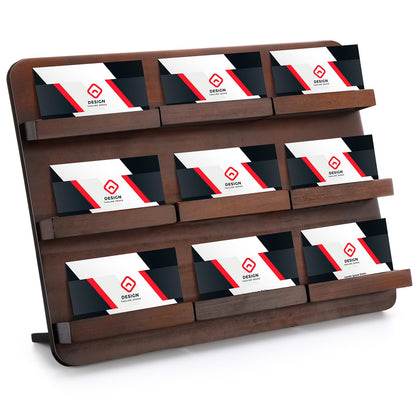 Leinuosen 3 Tie Wood Business Card Holder for Desk 9 Slot Wooden Business Card Display Stand Multiple 3 Tie Detachable Organizer for Desktop Office Home Exhibition Meeting (9.45 x 13 Inch)