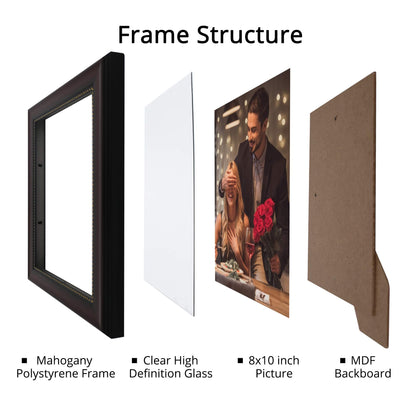 GraduatePro 8x10 Picture Frame for Tabletop Display and Wall Mounting Wooden 2 Pieces Mahogany with Gold Beaded Collage Brown