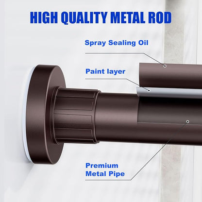 Ausemku Shower Curtain Rod 32-65 Inch Adjustable - 1 Inch Diameter Heavy Duty No drill Spring Tension Shower Rod, Non-Slip Rustproof Telescopic Rod for Bathroom, Brown