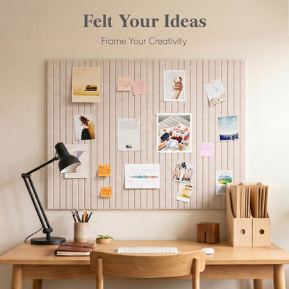 Lifewit Felt Slatted Bulletin Board, 12 Pack Self-Adhesive Panel, 48"x 36" Total Size, Cork Board Alternative, Pin Message Board with 30 Pushpins for Room and Office Decor, Home, Dorm, Oatmeal