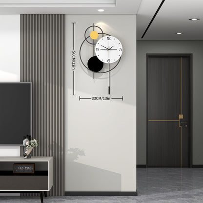 JUJUDA Large Wall Clock for Living Room Decor, Modern Decorative Metal Wall Clock with Pendulum for Bedroom Kitchen Office Decor, 13 Inch Big Silent Quartz Black Clock Battery Operated Non Ticking