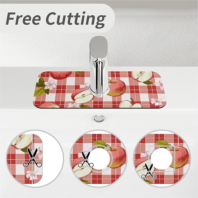 Kitchen Sink Splash Guard，Apple-on a checkered Faucet Mat Sink Gadgets-Super