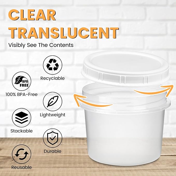 TUZAZO 12 Pack - 20 Oz Food Storage Containers with Screw Lids, Airtight Plastic Small Freezer Storage Container for Ice Cream, Overnight Oats, Snack, Soup, Portion and Meal Prep Container