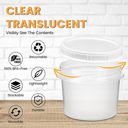TUZAZO 12 Pack - 20 Oz Food Storage Containers with Screw Lids, Airtight Plastic Small Freezer Storage Container for Ice Cream, Overnight Oats, Snack, Soup, Portion and Meal Prep Container