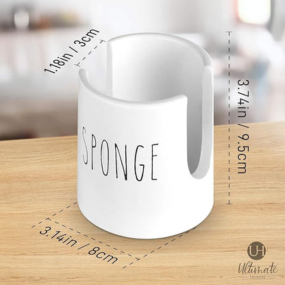 Ceramic Sponge Holder for Kitchen Sink – White Sink Caddy Organizer – Farmhouse