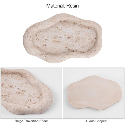 Cloud-Shaped Resin Jewelry Tray, Beige Travertine Vanity Tray for Bathroom Countertop, Trinket Candle Dish, Perfume Holder, Decorative Ottoman Tray for Home Decor Coffee Table Dresser