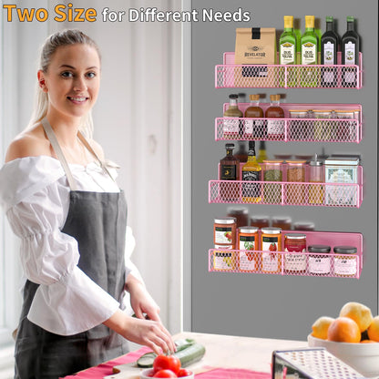 Magnetic Spice Rack for Refrigerator, 6 Pack 100% Metal Strong Magnet Shelf, Space Saving Spice Organizer, Home Kitchen Laundry Room Storage Organization W/ Paper Towel Holder, Utensils Racks (Grey)