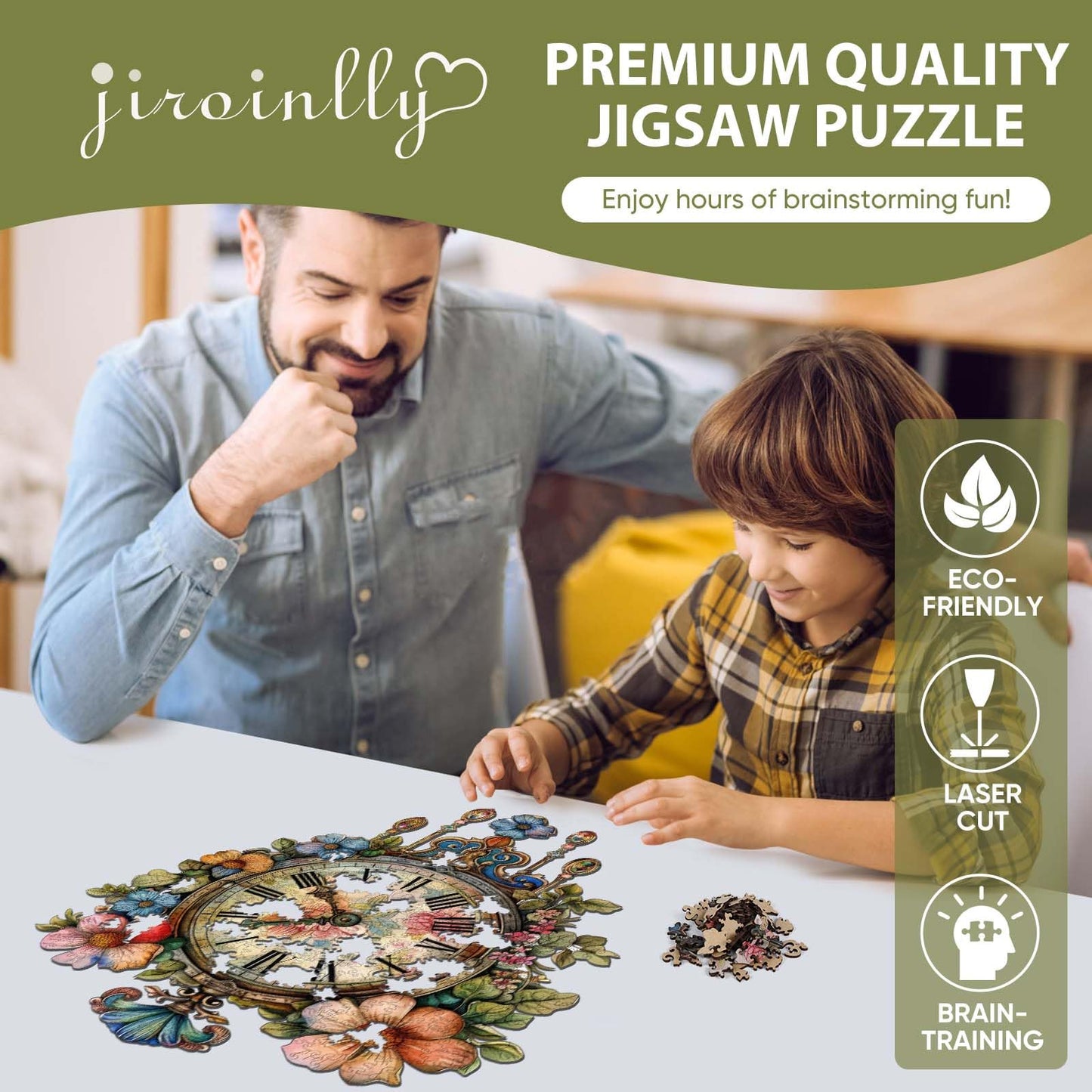 Jiroinlly Wooden Puzzles for Adults, Flower Clock Jigsaw Puzzles for Women and Girls, 500 Piece Wood Puzzle, Beutiful Wall Decor, Unique Shape Puzzle, Best Gift for Family Game 16x18.5 in
