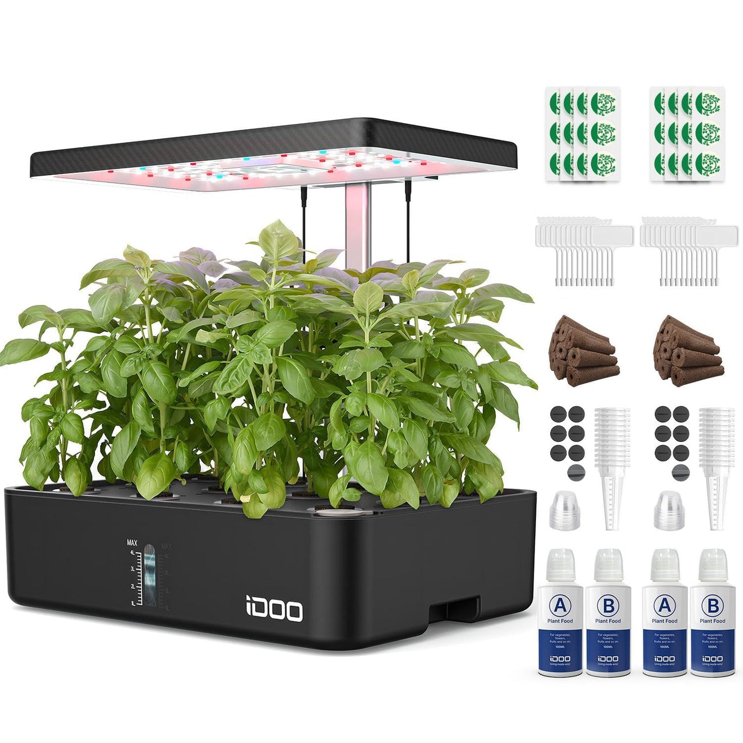 iDOO Hydroponics Growing System Kit 12Pods, Christmas Gifts for Women Mom, Herb Garden Indoor with LED Grow Light for Home, Built-in Fan, Auto-Timer, Adjustable Height Up to 11.3", 12Pods WiFi-Black
