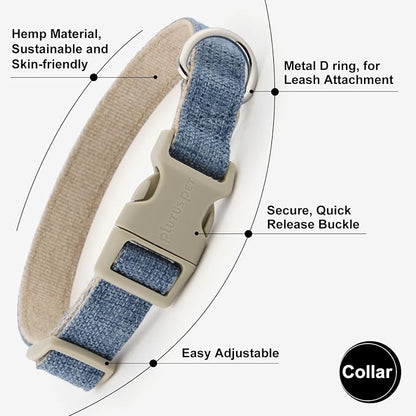 Plutus Pet Cotton Hemp Dog Collar and Leash Set, Adjustable Collar for Small, Medium, and Large Dogs, Heavy Duty and Soft on Skin, Haze Blue, M