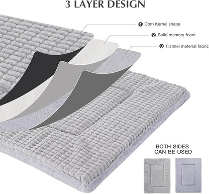 BVAGSS Reversible Dog Crate Pad, Memory Foam Pet Bed Mat, Soft Warm Machine Washable Sleeping Kennel Mattress for Small Medium Dogs XH079 (21''x13''x1.6'',Grey)