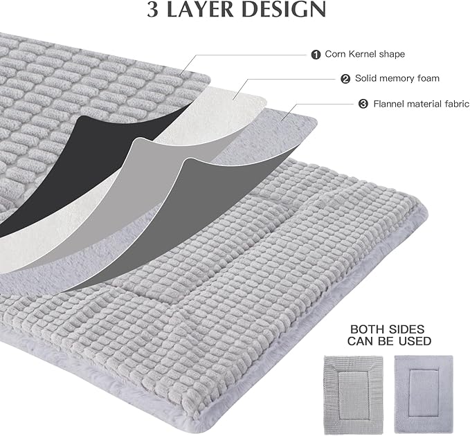 BVAGSS Dog Bed Mat,Reversible Crate Pad, Memory Foam Beds, Soft Warm Pet Cushion for Small Medium Dogs, Washable Pet Sleeping Mattress Kennel Bed Pad XH079 (36''x23''x1.6'',Grey)