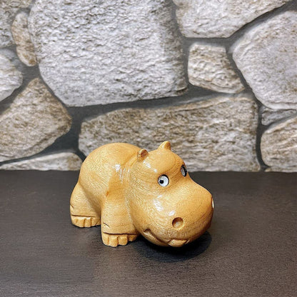 HomDSim Hippo Figurine Camphor Wooden Hippo Statue Art Miniature Carved Small Animal Sculpture