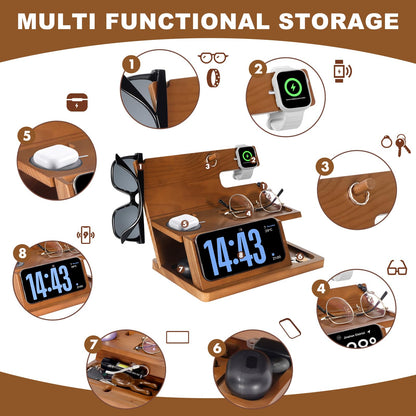 Gifts for Men 3-in-1 Charging Stand Compatible with iPhone 16 Charger Station, Nightstand Organizer Wood, Fathers Day Perfect for Dad Husband Boyfriend Son, for iPhone 16/15/14/13/12 Max Plus, Watch