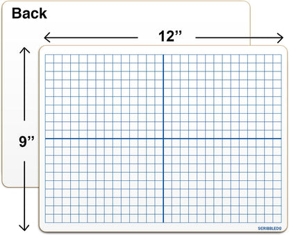 Scribbledo 5 Pack Dry Erase XY Axis Coordinate Plane Graph Lap Boards 9” X 12” for Student Teachers and Classroom Use, Math White Board - Double Sided White Boards with 5 Erasers Included