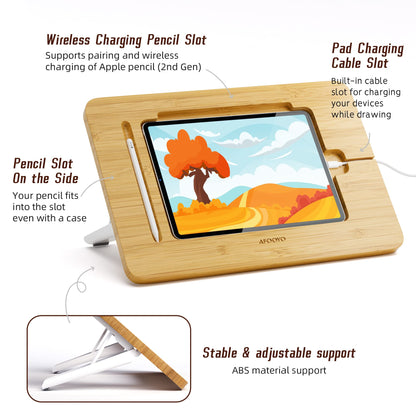 AFOOYO Wooden Tablet Drawing Stand - Portable & Adjustable 5 Angles for Laptop,Laptop Stand Riser,Compatible with 12.9/13 inch iPad Pro(3rd-6th Gen)