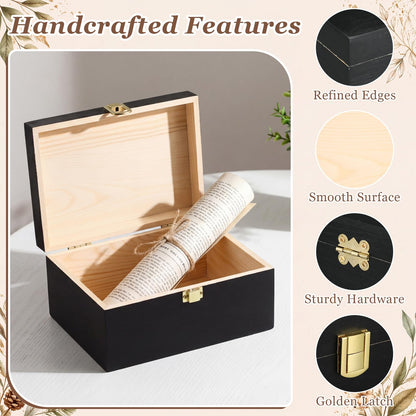 Novabright 3 Pack Wooden Keepsake Box, 3 Size Handmade Decorative Treasure Chest Box, Gift Ideas for Men & Women Jewelry Rings Storage(Black,Pine Wood,Simple)