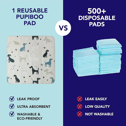 PUPIBOO Washable Pee Pads for Dogs and Cats - Super Absorbent Reusable Puppy Training Pads - 100% Waterproof, Leak-Proof & Non-Slip Whelping Pads for Pet Housebreaking