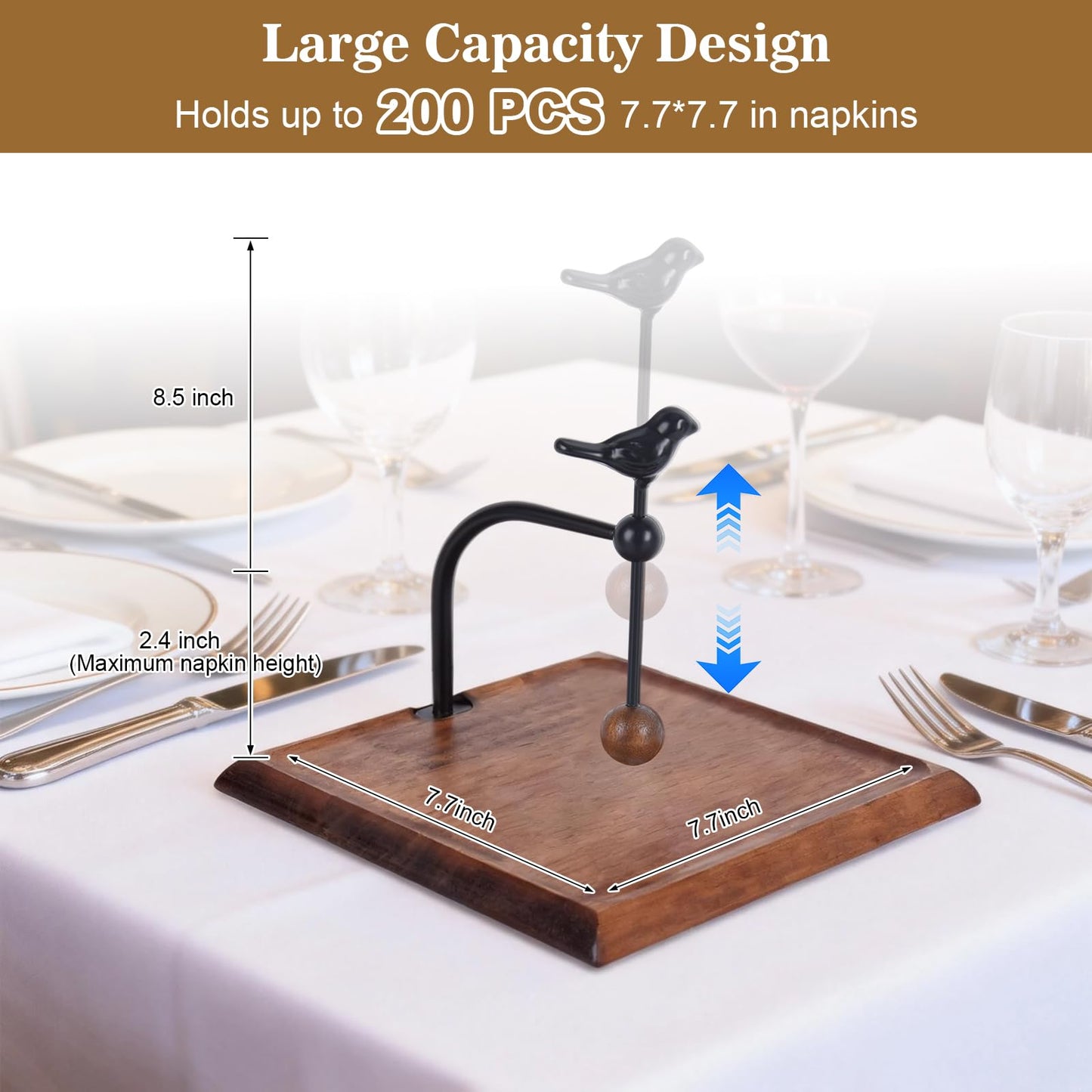 Yedcxup Wooden Napkin Holder for Table, Black Square Cocktail Napkin Holders for 5-7.5 Inch Paper Napkins, Suitable for Kitchen, Party, Picnic, Bar, Cafe, Hotel, Office, Home Decor, Outdoor