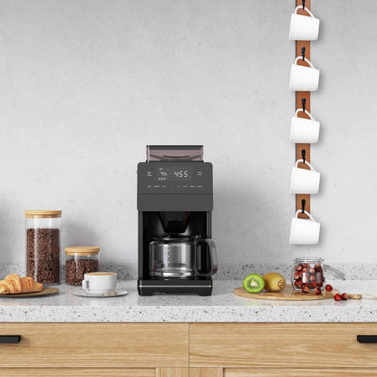 Scandinavian Style Solid Beech Hardwood Mug Rack - 6-Hook Wall-Mounted Coffee Cup Holder, Space-Saving Organizer for Kitchen/Coffee Bar/Room, Perfect Storage for Cups/Hats/Bags(Brown)