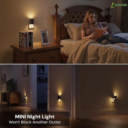 L LOHAS LED Night Light, Mini Night Lights Plug into Wall, Light Sensor, 2 Level Brightness, Soft White 3000K, Rotating Nightlight Plug in Wall for Adult Kids Hallway Bedroom Bathroom Stairway, 1 Pack