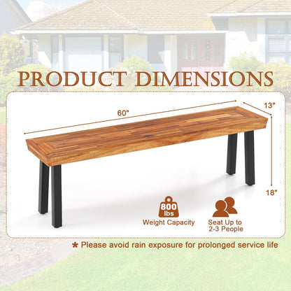 Tangkula Outdoor Acacia Wood Bench, Patio Dining Picnic Bench with Steel Legs for Porch Garden Poolside Living Room Balcony, Ideal for Indoor & Outdoor Use (1, Teak)