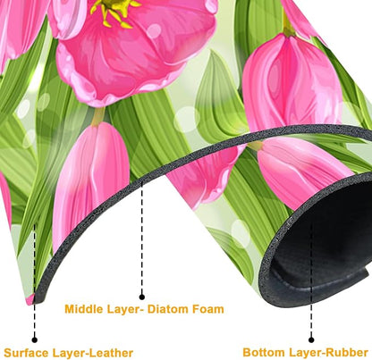 2 Pack Watercolor Tulips Sink Faucet Absorbing Mat Pink Tulips Super Absorbent