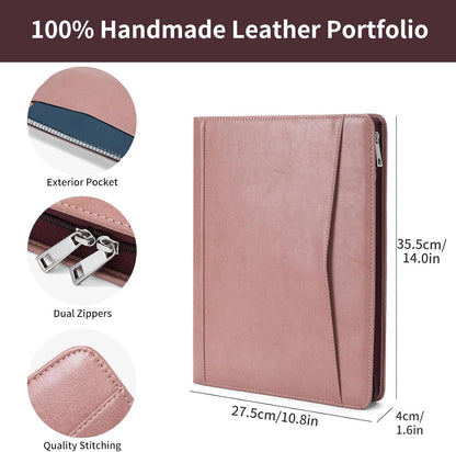 Personalized Vegan Leather Portfolio with Front Pocket for Women, Custom 8.5 x 11 Legal Pad Notepad Holder, Zippered Business Organizer, Professional Work Folder, Pink