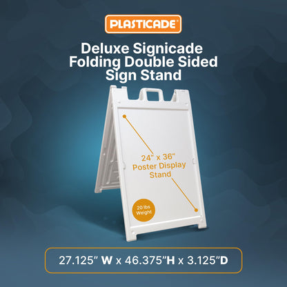Plasticade Signicade Deluxe A Frame Sidewalk Curb Sign Portable Folding Double Sided Display with Quick Change System for Store Signs, White