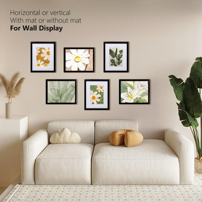 KINLINK 8x10 Picture Frame Black Set of 6, Wooden Photo Frames Matted 5x7 with Plexiglass for 5x7 with Mat or 8x10 without Mat for Table and Wall Display