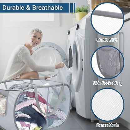 4 Pack Collapsible Laundry Baskets Dual Compartment, Mesh Pop Up Hamper